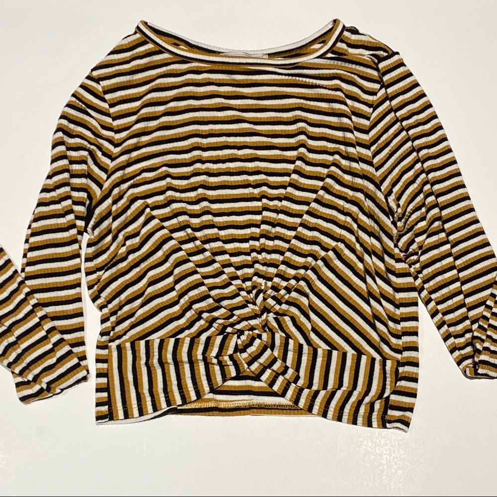 Black, yellow, and white stripped tie crop top